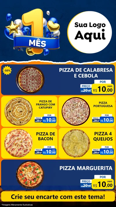 Modelo de TV para TV Vertical com o tema Um Mês de Aniversário para Pizzaria