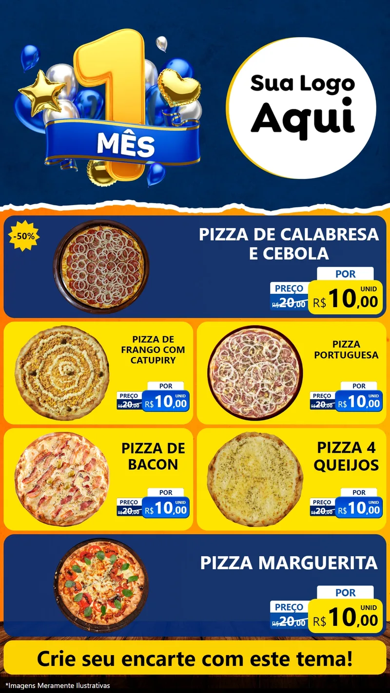 Modelo de TV para TV Vertical com o tema Um Mês de Aniversário para Pizzaria