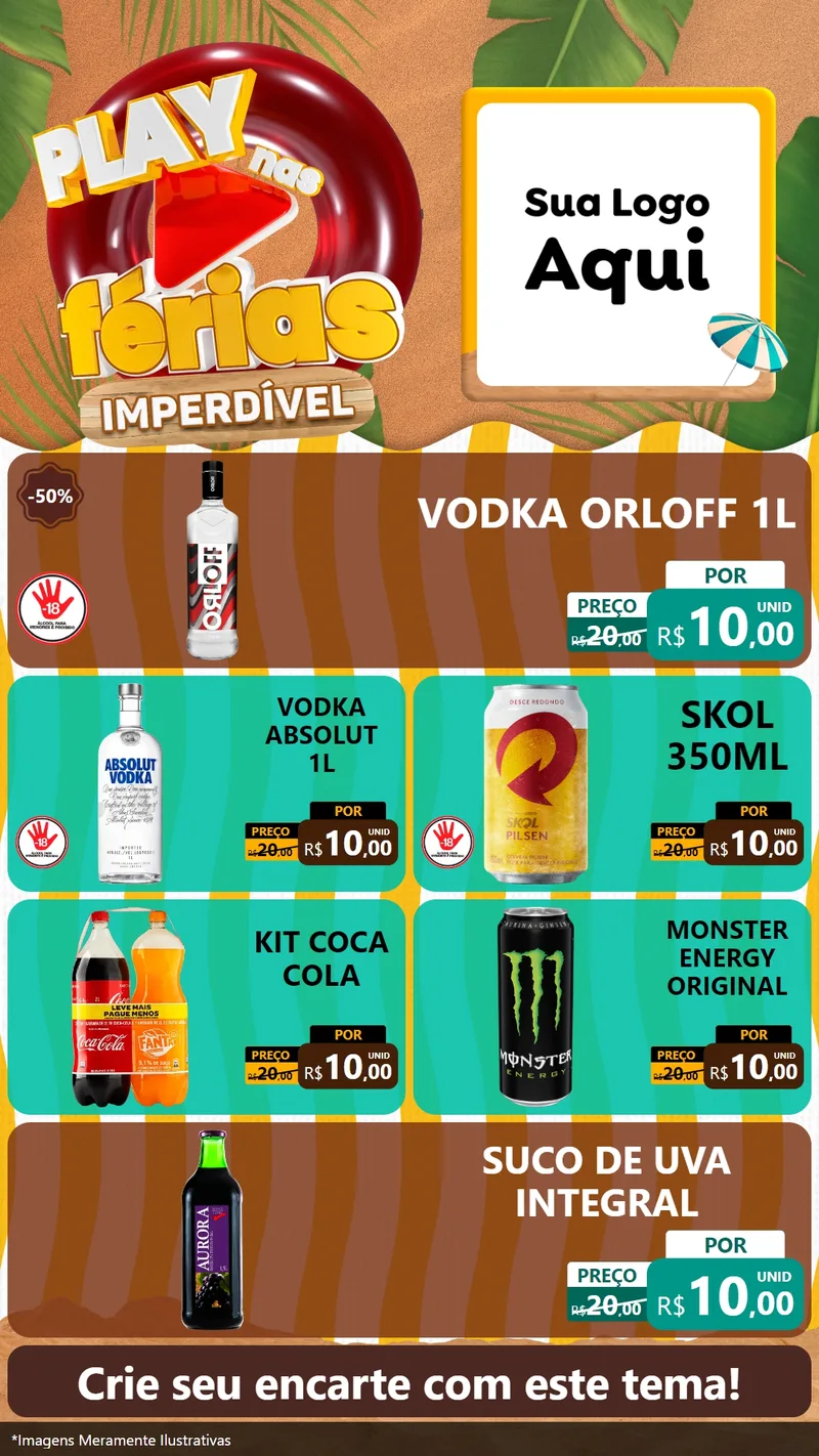 Modelo de TV para TV Vertical com o tema Play Nas Férias Imperdível para Distribuidora de bebidas