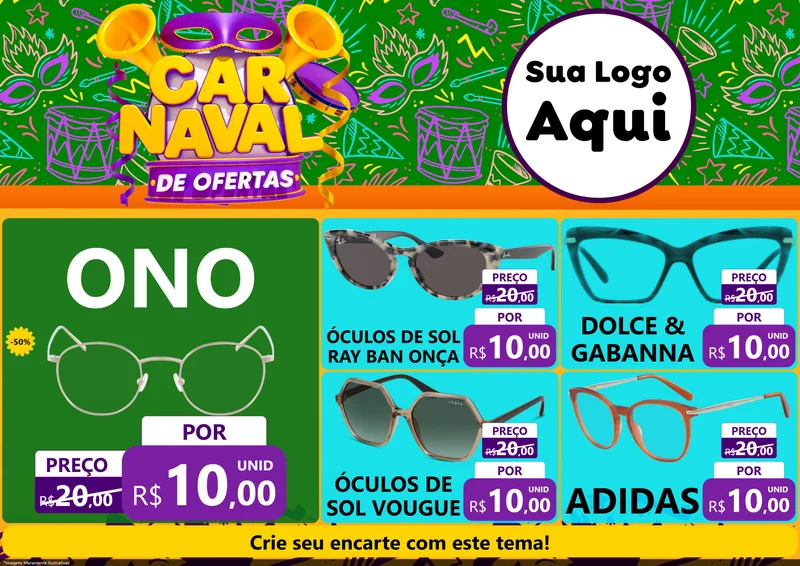 Modelo de Encarte para Encarte A4 Horizontal com o tema Carnaval de Ofertas para Óticas