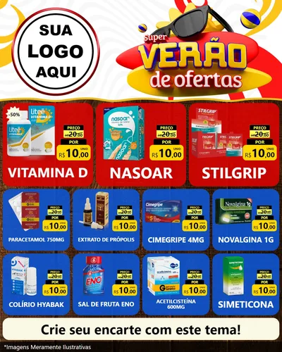 Modelo de Rede Social para Feed Instagram com o tema Super Verão de Ofertas para Farmácia
