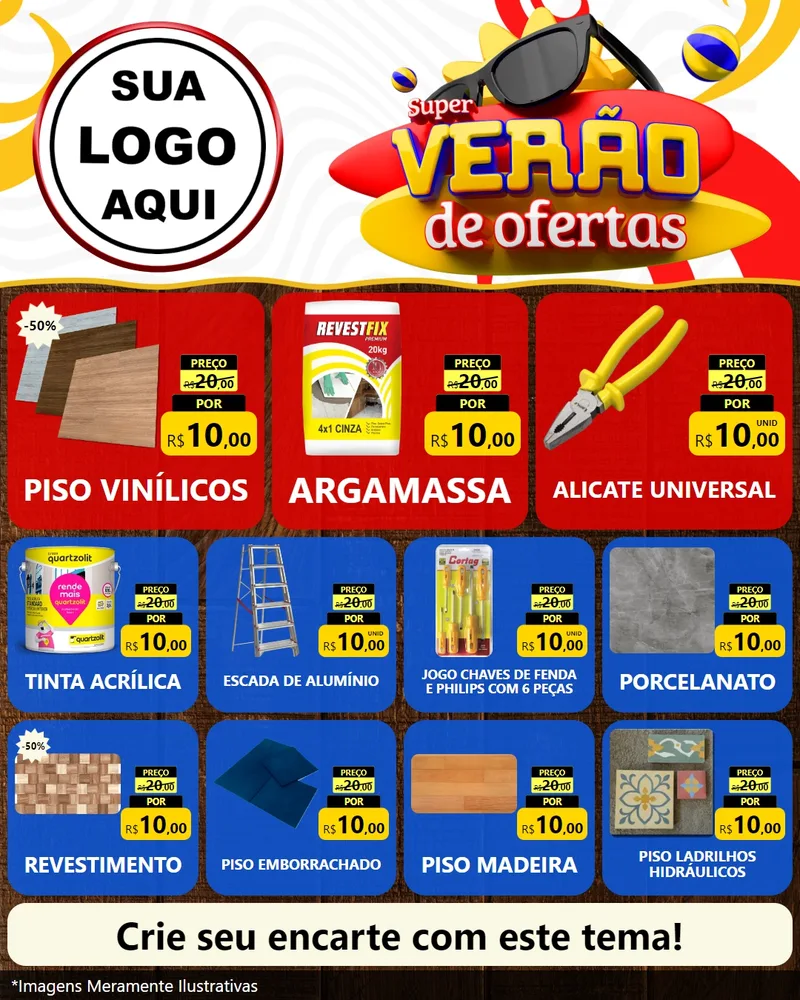 Modelo de Rede Social para Feed Instagram com o tema Super Verão de Ofertas para Material para Construção