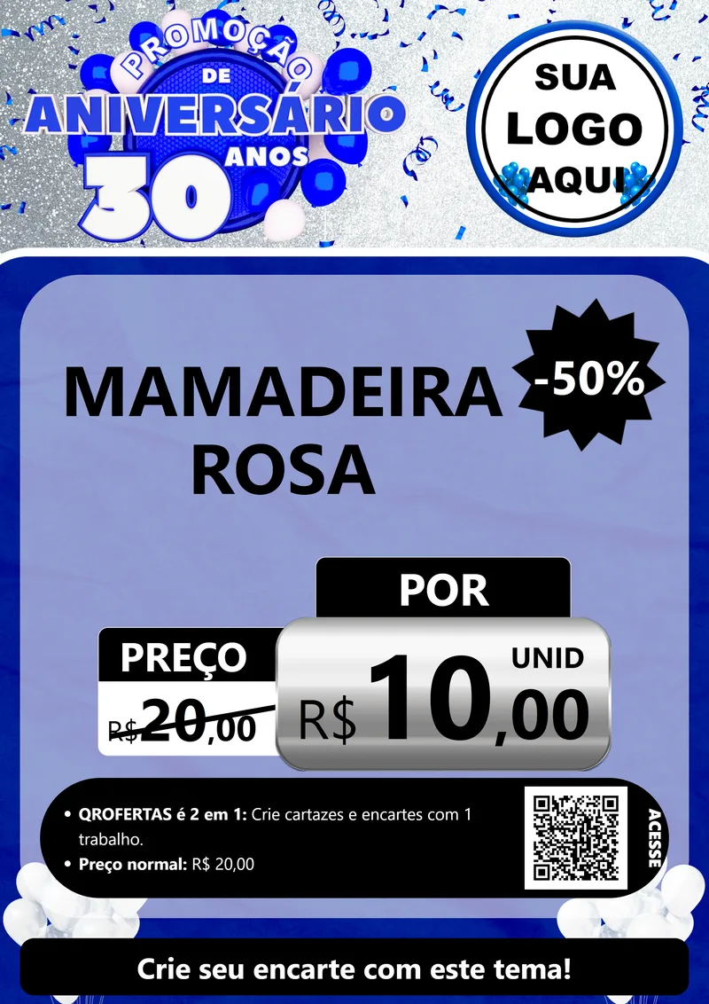 Modelo de Cartaz para Cartaz A4 Vertical com o tema Promoção de Aniversário - 30 Anos para Bebês