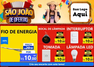 Modelo de Encarte para Encarte A4 Horizontal com o tema São João de Ofertas para Materiais Elétricos