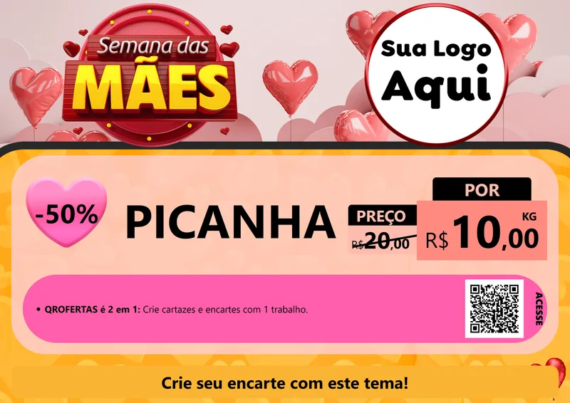 Modelo de Cartaz para Cartaz A4 Horizontal com o tema Semana das Mães para Açougue
