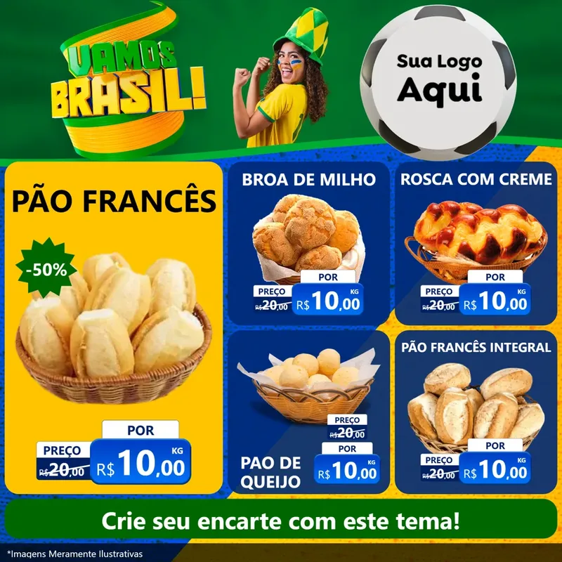 Modelo de Rede Social para Feed Facebook com o tema Vamos Brasil - Copa para Padaria