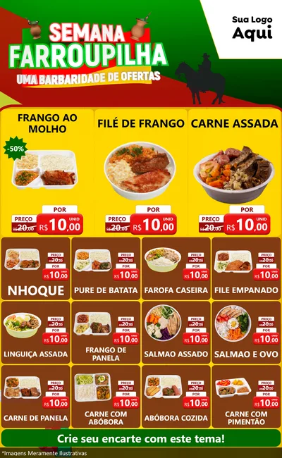 Modelo de Encarte para Encarte Grande com o tema Semana Farroupilha - Uma Barbaridade de Ofertas para Restaurante