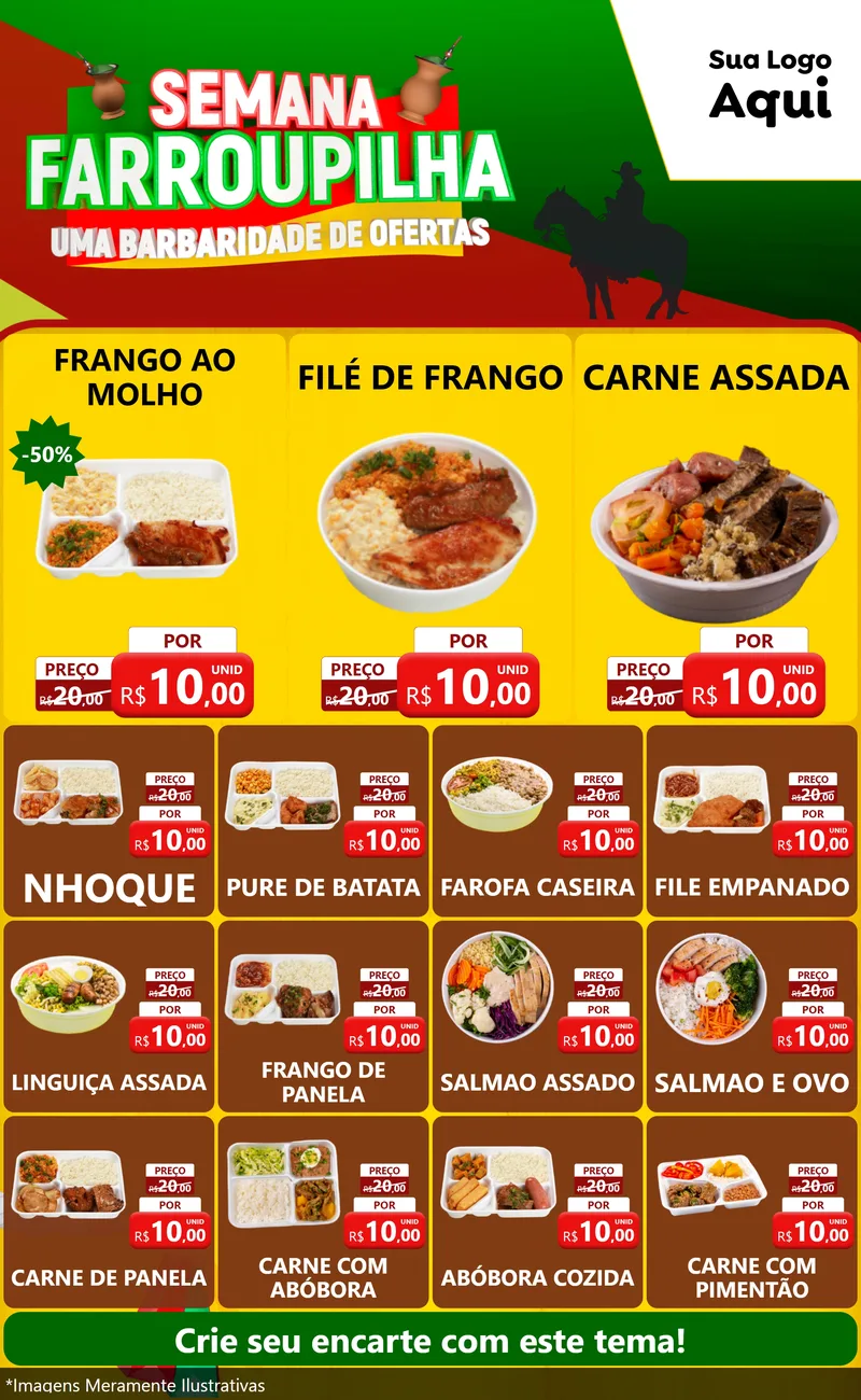 Modelo de Encarte para Encarte Grande com o tema Semana Farroupilha - Uma Barbaridade de Ofertas para Restaurante