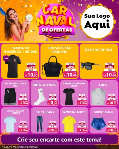 Modelo de Rede Social para Feed Instagram com o tema Carnaval de Ofertas para Roupas e acessórios