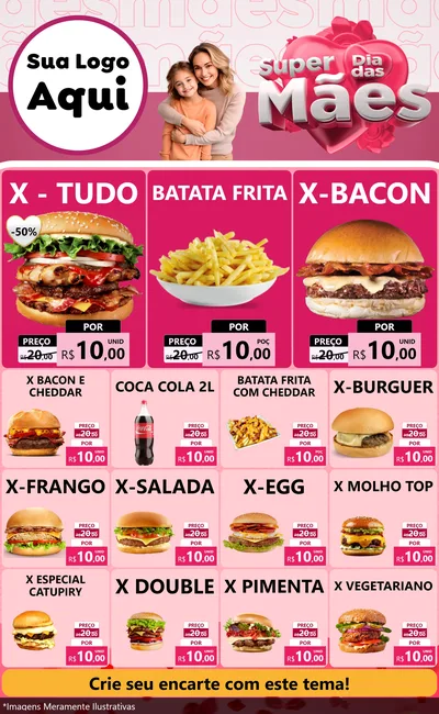 Modelo de Encarte para Encarte Grande com o tema Super Dia Das Mães para Hamburgueria