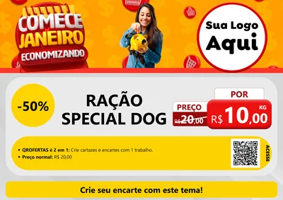 Modelo de Cartaz para Cartaz A4 Horizontal com o tema Comece Janeiro Economizando para Pet Shop