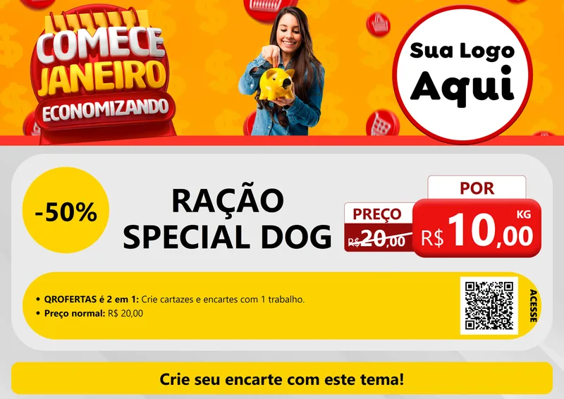 Modelo de Cartaz para Cartaz A4 Horizontal com o tema Comece Janeiro Economizando para Pet Shop
