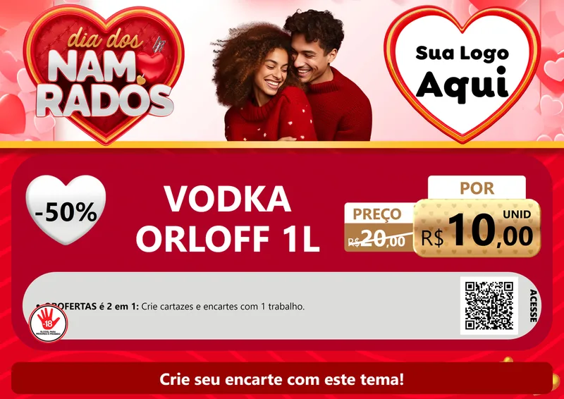 Modelo de Cartaz para Cartaz A4 Horizontal com o tema Dia dos Namorados para Distribuidora de bebidas