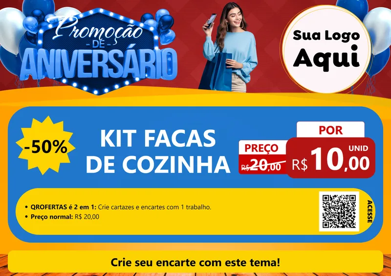 Modelo de Cartaz para Cartaz A4 Horizontal com o tema Promoção de Aniversário para Utilidades Domésticas