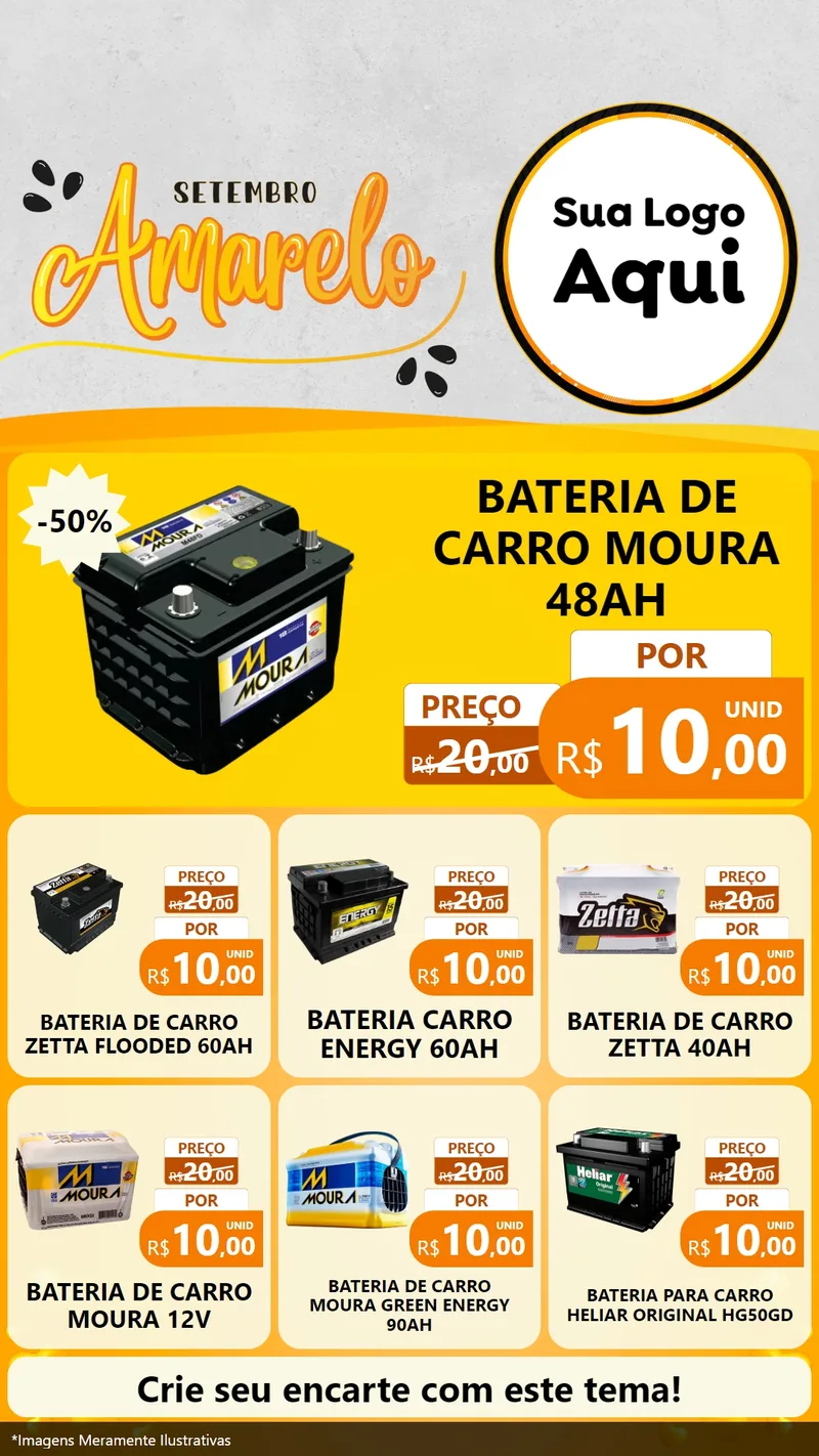 Modelo de Rede Social para Stories com o tema Setembro Amarelo para Baterias Elétricas