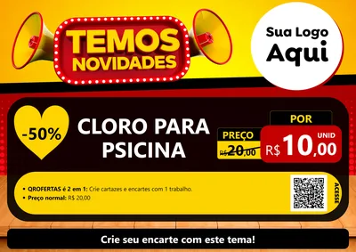 Modelo de Cartaz para Cartaz A4 Horizontal com o tema Temos Novidades para Produtos para Piscina