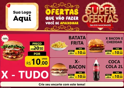 Modelo de Encarte para Encarte A4 Horizontal com o tema Dia dos Namorados para Hamburgueria