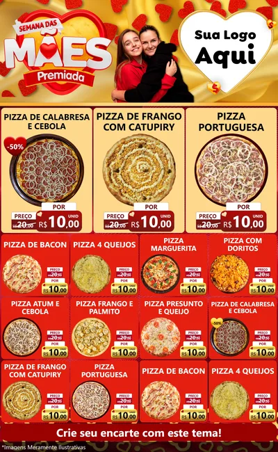 Modelo de Encarte para Encarte Grande com o tema Semana das Mães Premiada para Pizzaria