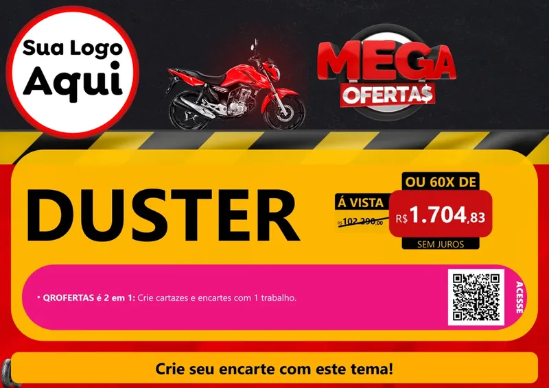 Modelo de Cartaz para Cartaz A4 Horizontal com o tema Mega Ofertas - Motopeças para Concessionaria de Carros