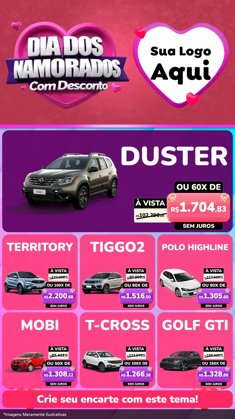 Modelo de Rede Social para Stories com o tema Dia Dos Namorados Com Desconto para Concessionaria de Carros