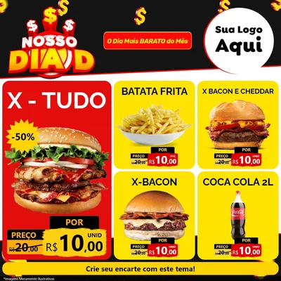 Modelo de Rede Social para Feed Facebook com o tema Nosso Dia D para Hamburgueria