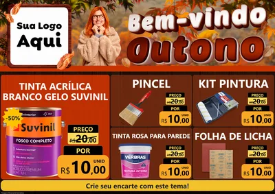 Modelo de Encarte para Encarte A4 Horizontal com o tema Bem-vindo Outono para Tintas e Ferramentas