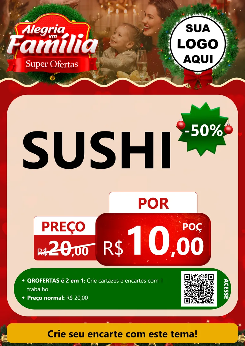 Modelo de Cartaz para Cartaz A4 Vertical com o tema Alegria Em Família - Super Ofertas para Comida japonesa