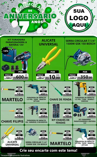 Modelo de Encarte para Encarte Grande com o tema Promoção de Aniversário - 7 Anos para Maquinas e Ferramentas