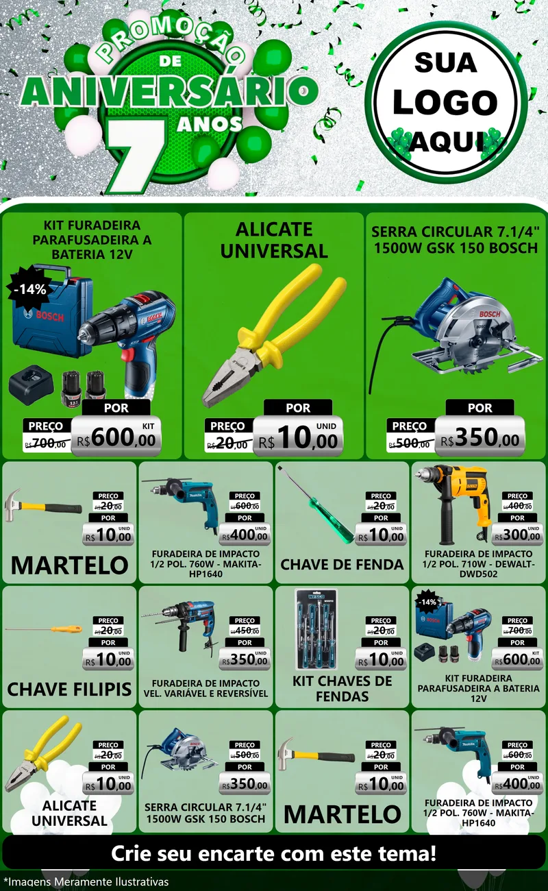 Modelo de Encarte para Encarte Grande com o tema Promoção de Aniversário - 7 Anos para Maquinas e Ferramentas