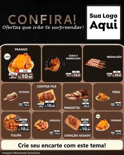 Modelo de Rede Social para Feed Instagram com o tema Confira! Ofertas que irão te surpreender! para Assados