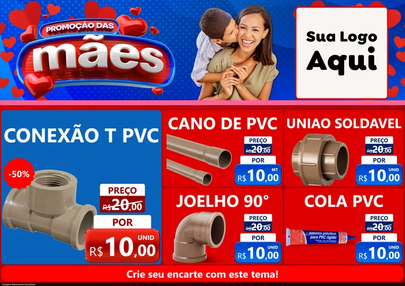 Modelo de Encarte para Encarte A4 Horizontal com o tema Promoção das Mães para Tubos e conexões