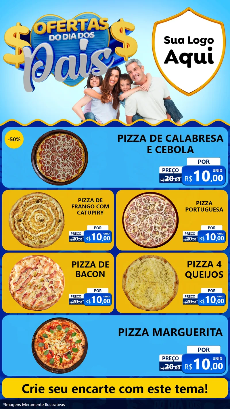 Modelo de TV para TV Vertical com o tema Ofertas do Dia dos Pais para Pizzaria