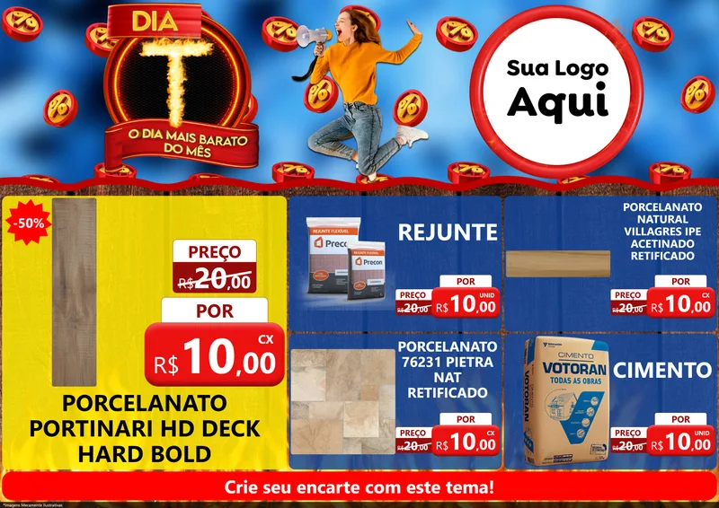 Modelo de Encarte para Encarte A4 Horizontal com o tema Dia T - O Dia Mais Barato Do Mês para Pisos e revestimentos