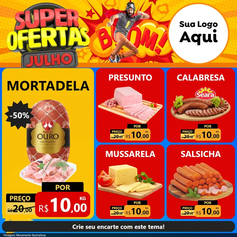 Modelo de Rede Social para Feed Facebook com o tema Super Ofertas Julho para Frios e Laticínios