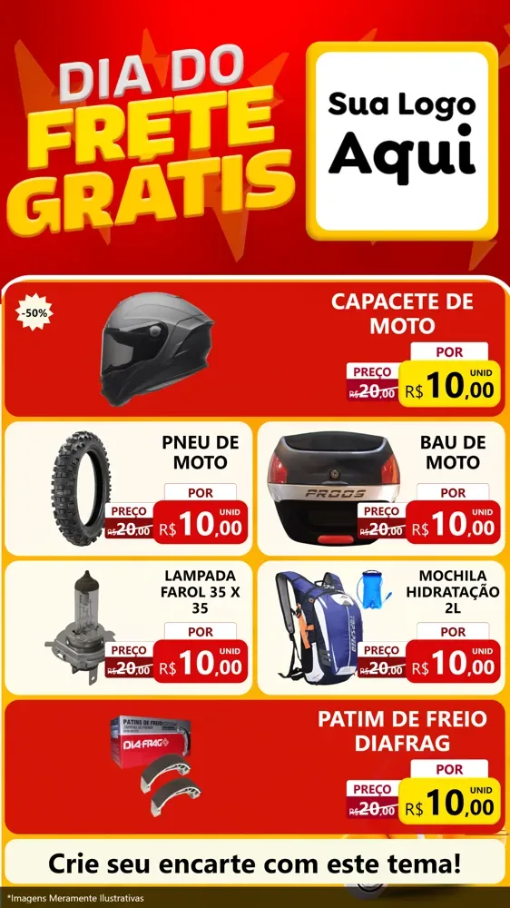Modelo de TV para TV Vertical com o tema Dia do Frete Grátis para Moto peças