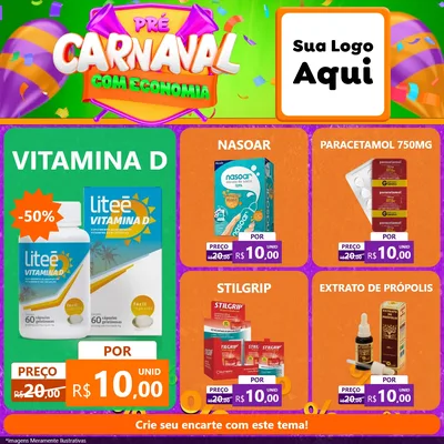 Modelo de Rede Social para Feed Facebook com o tema Pré-Carnaval Com Economia para Farmácia
