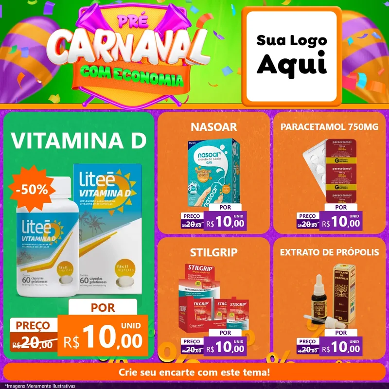 Modelo de Rede Social para Feed Facebook com o tema Pré-Carnaval Com Economia para Farmácia