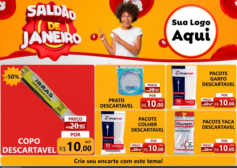 Modelo de Encarte para Encarte A4 Horizontal com o tema Saldão de Janeiro para Embalagens