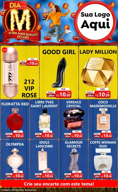Modelo de Encarte para Encarte Grande com o tema Dia M - O Dia Mais Barato Do Mês para Perfumes