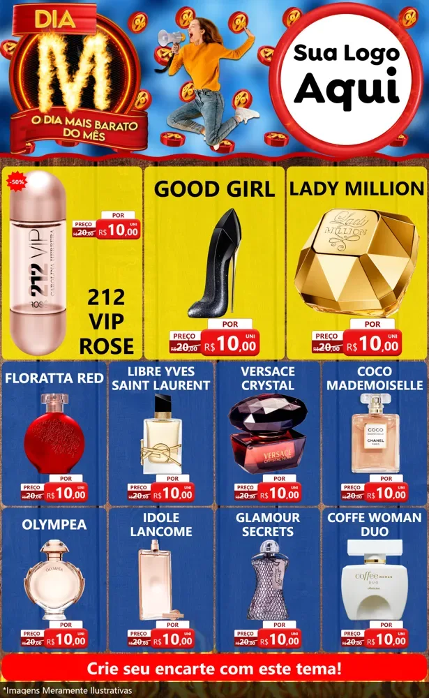 Modelo de Encarte para Encarte Grande com o tema Dia M - O Dia Mais Barato Do Mês para Perfumes