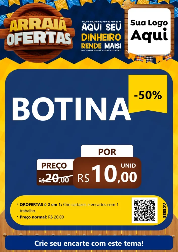 Modelo de Cartaz para Cartaz A4 Vertical com o tema Arraiá de Ofertas - Junina para Agropecuária
