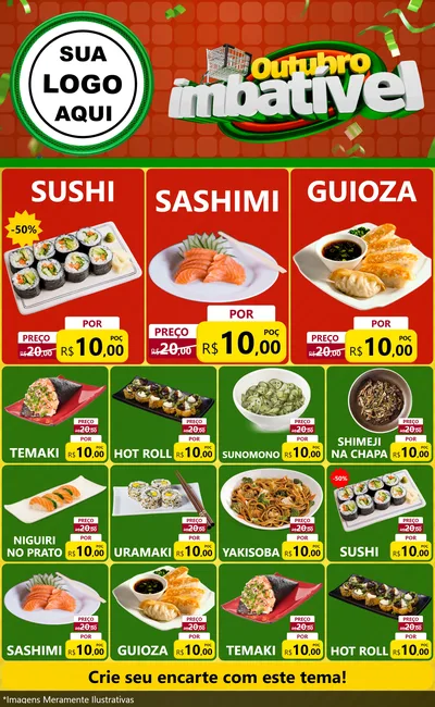 Modelo de Encarte para Encarte Grande com o tema Outubro Imbatível para Comida japonesa