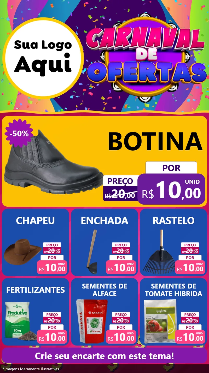Modelo de Rede Social para Stories com o tema Carnaval de Ofertas para Agropecuária