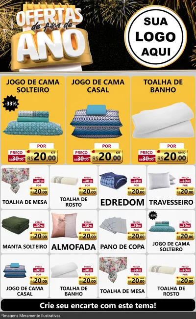 Modelo de Encarte para Encarte Grande com o tema Ofertas de Fim de Ano para Cama, Mesa e Banho