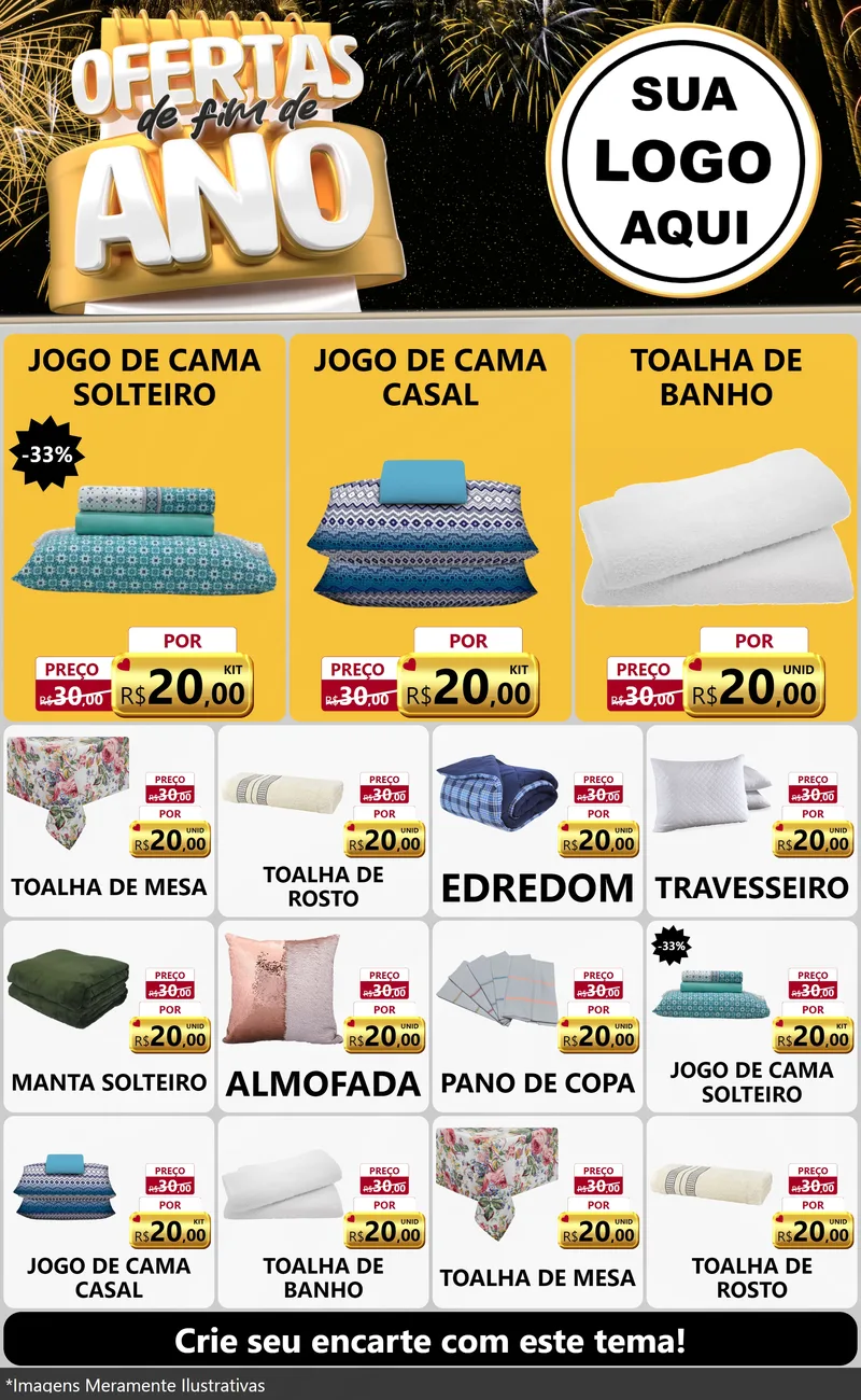 Modelo de Encarte para Encarte Grande com o tema Ofertas de Fim de Ano para Cama, Mesa e Banho