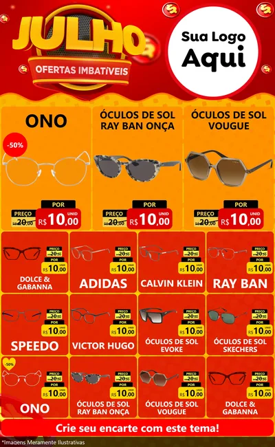 Modelo de Encarte para Encarte Grande com o tema Julho Ofertas Imbatíveis para Óticas