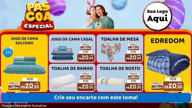 Modelo de TV para TV Horizontal com o tema Páscoa Especial para Cama, Mesa e Banho