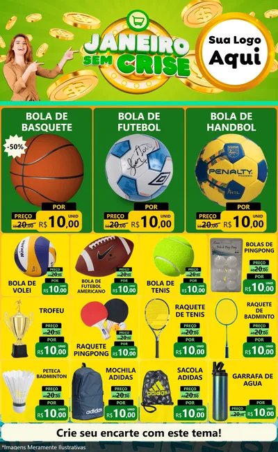 Modelo de Encarte para Encarte Grande com o tema Janeiro Sem Crise para Artigos Esportivos