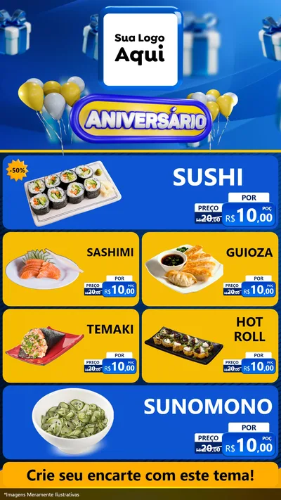 Modelo de TV para TV Vertical com o tema Aniversário para Comida japonesa