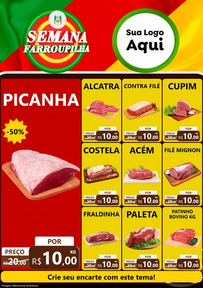Modelo de Encarte para Encarte A4 Vertical com o tema Semana Farroupilha para Açougue